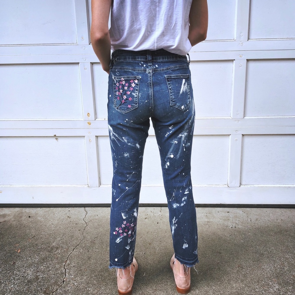 One Of A Kind Cherry Blossom Raw Edge Jeans